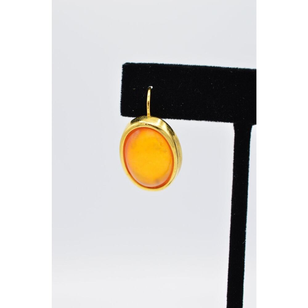 Vintage Cabochon Earrings Matte Orange Jelly Dangle Gold Tone Drop 1980s Binw View 6